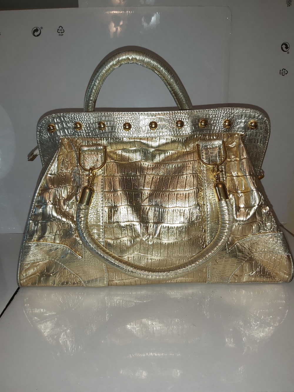 Gold Faux-Croc Satchel Handbag - Unbranded - Picture 2 of 10